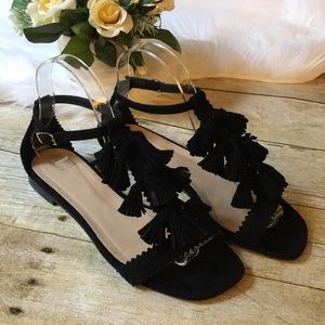 J. Crew Suede Black Tassle Sandals Size 7